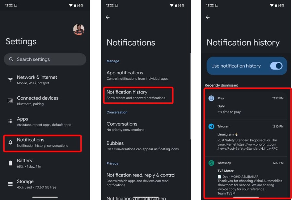 Enable Notification History on Android