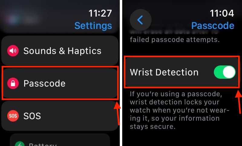 Turn on wrist detection Apple watch