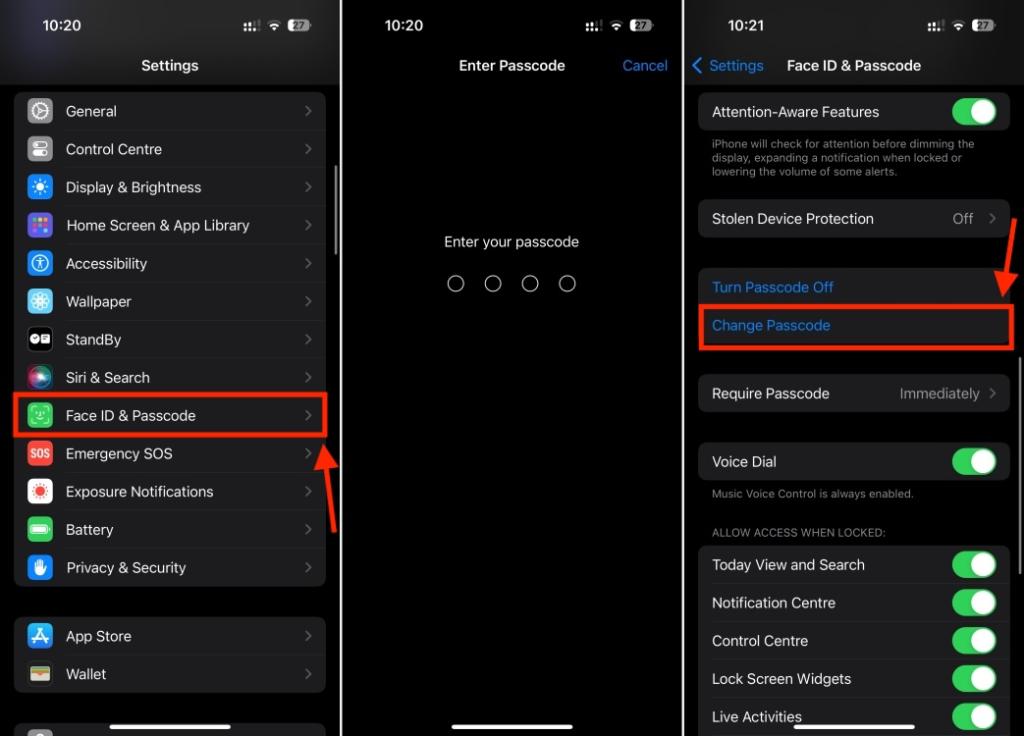 Face ID and Passcode section in iPhone Settings