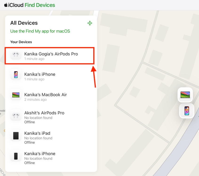 Find AirPods using iCloud