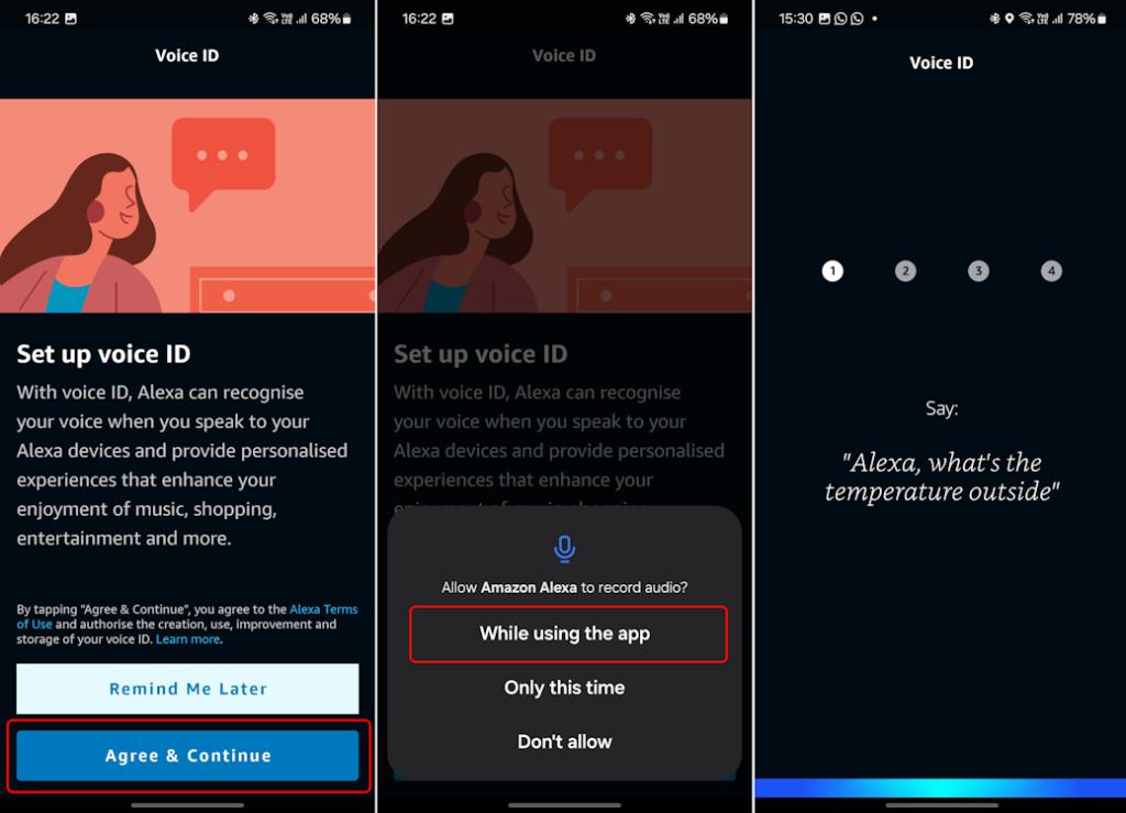Giving Alexa app microphone access to set up voice ID