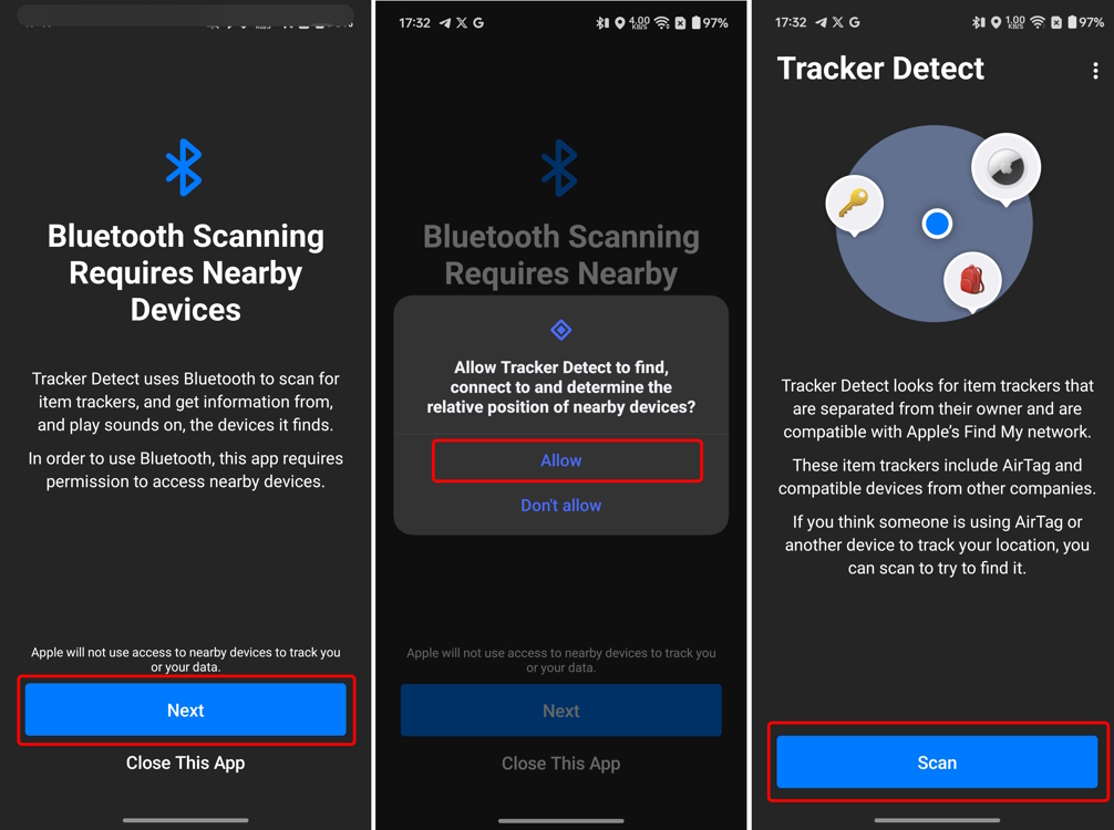 Giving Tracker Detect permission to scan nearby devices