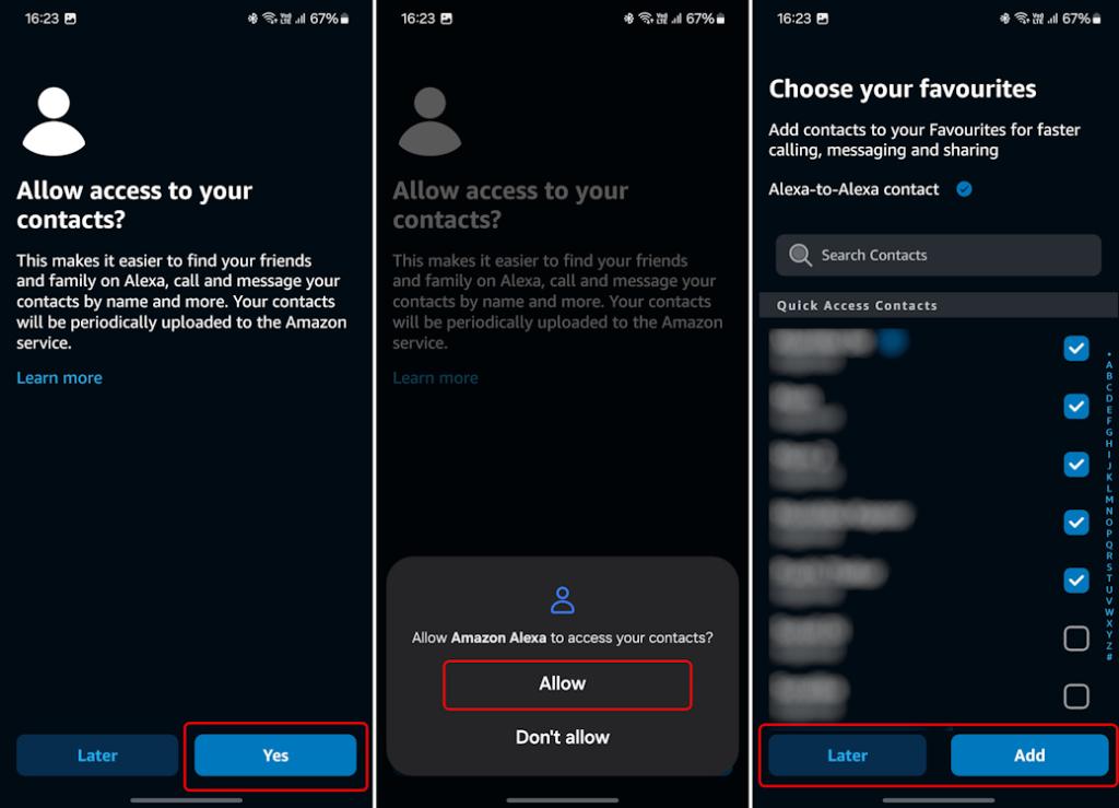 Giving contact access and adding contacts to Alexa app