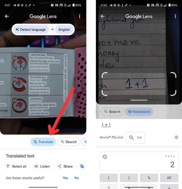 Google Lens Translate and Homework'
