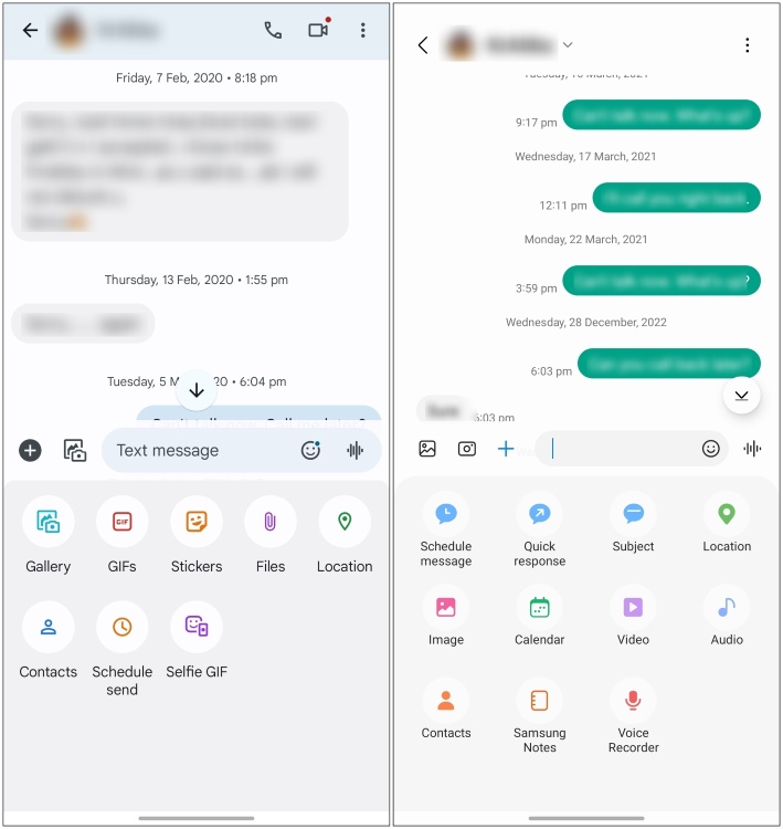 Google Messages vs Samsung Messages Attachments