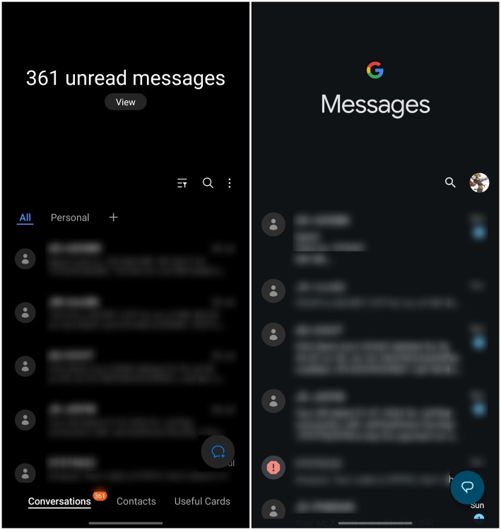 Google Messages vs Samsung Messages Dark Mode
