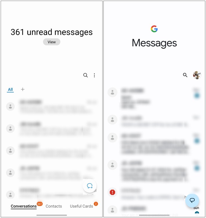 Google Messages vs Samsung Messages Design