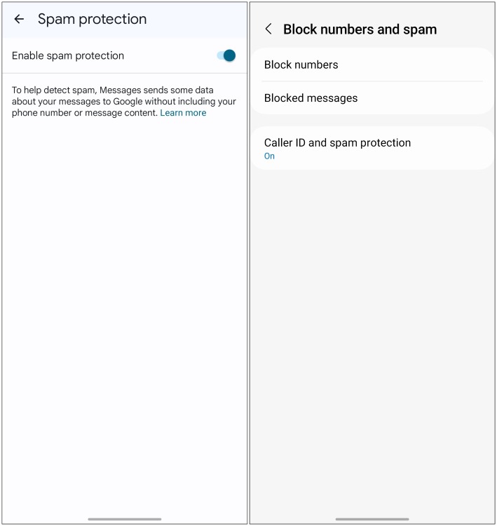 Google Messages vs Samsung Messages Spam Protection