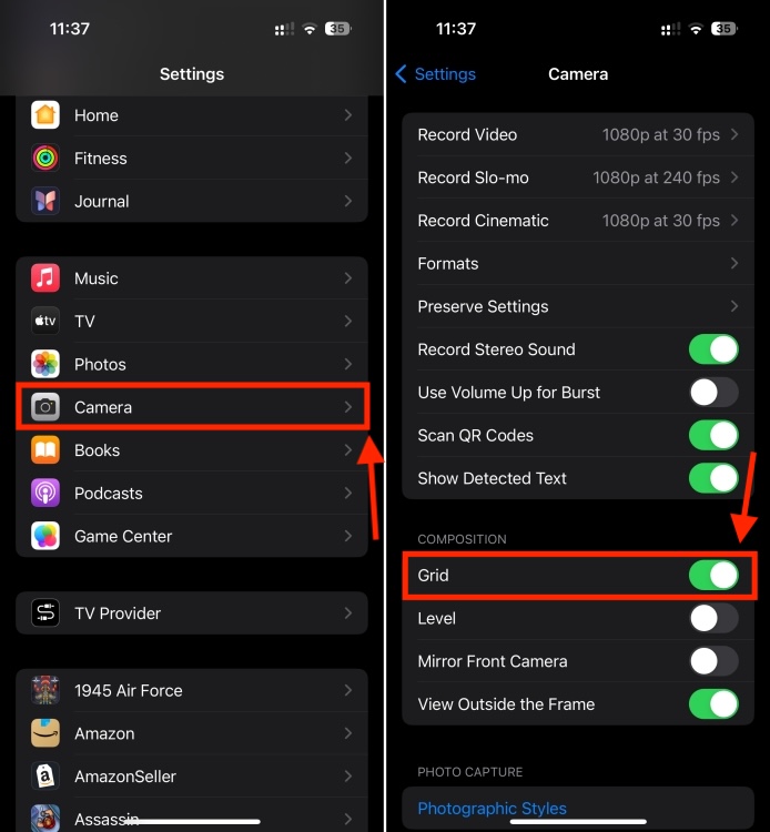 How to Enable Camera Grid on iPhone