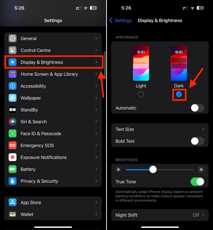 How to enable Dark Mode in Settings