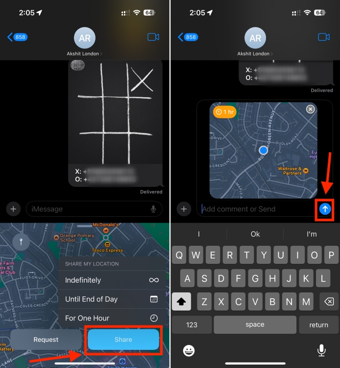 How to share location in Messages app on iPhone