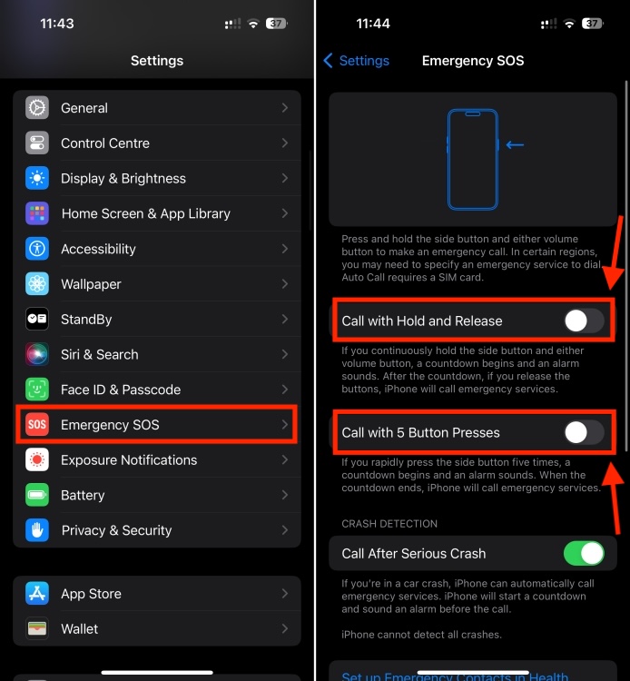 How to turn off Emergency SOS Shortcuts on iPhone