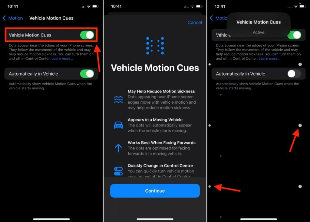 How to turn on Vehicle Motion Cues on iPhone