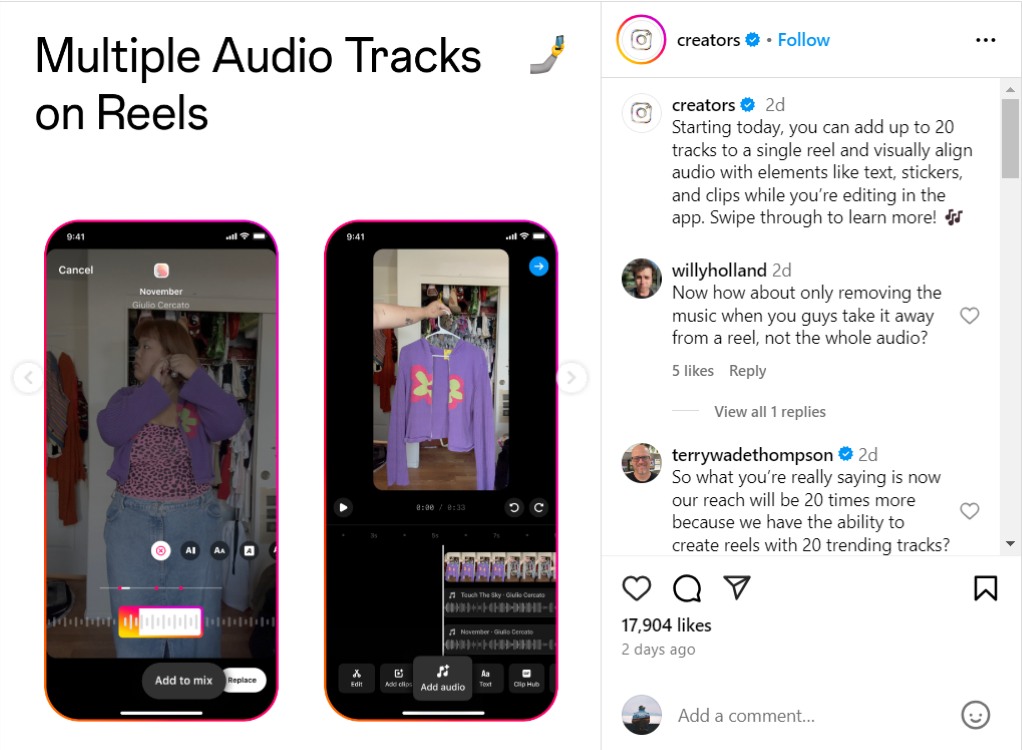 Instagram Multiple Songs in Reels Preview