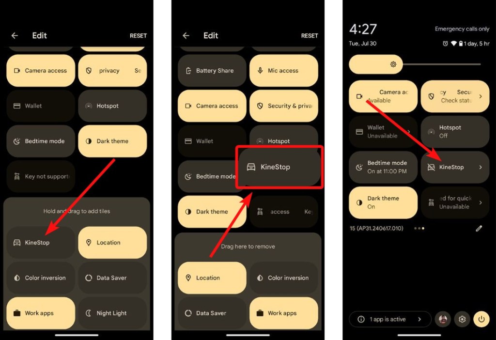 KineStop Android Quick Settings Tile - iOS vehicle motion cue