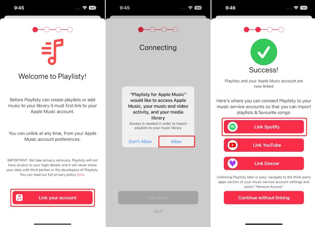 Linking Apple Music account to Playlisty iOS