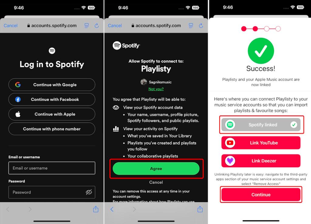 Linking Spotify account to Playlisty iOS