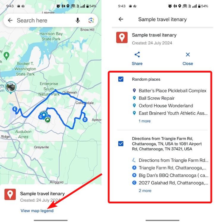 Maps travel itinerary - Ma