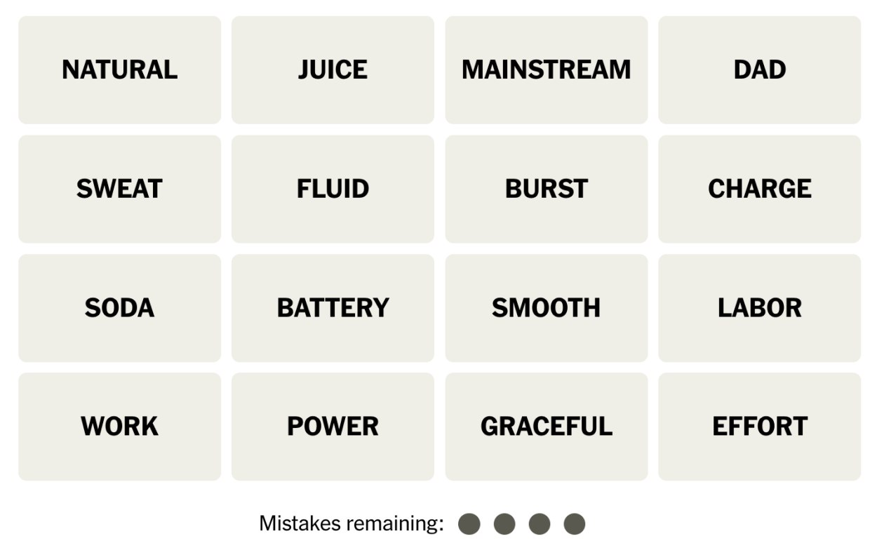 NYT Connections July 20 Grid 