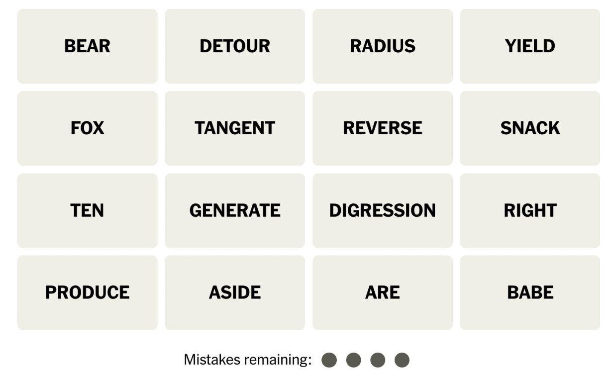 NYT Connections puzzle July 27 Grid 