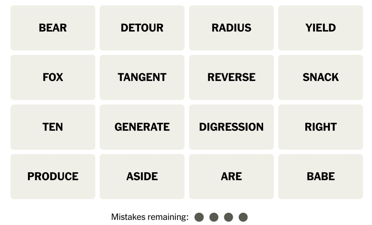 NYT Connections puzzle July 27 Grid