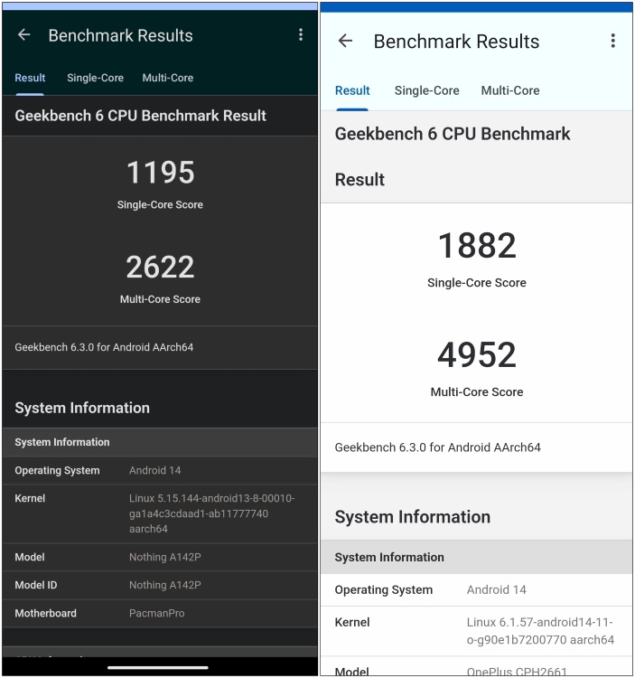 Nothing Phone 2a Plus vs OnePlus Nord 4 Geekbench