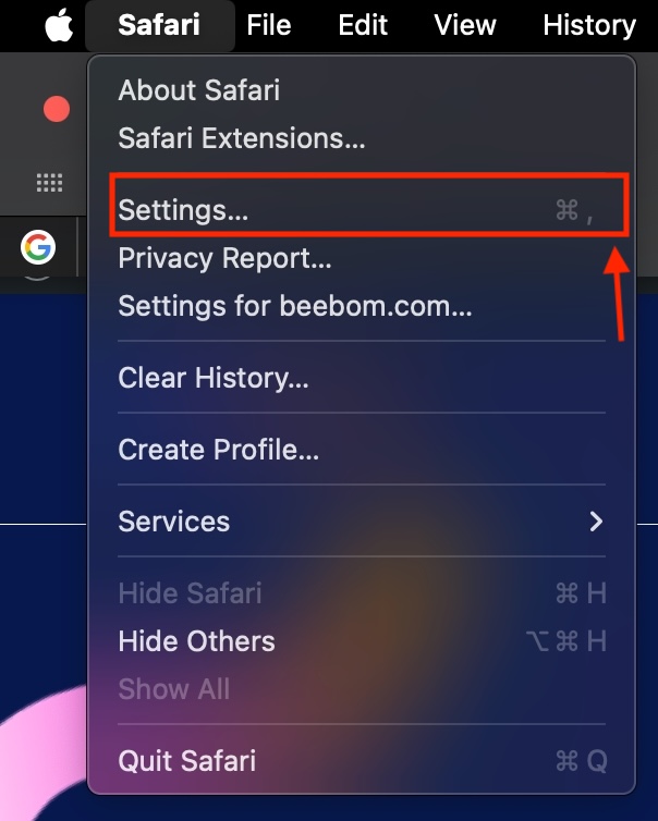 Open Safari Settings on Mac
