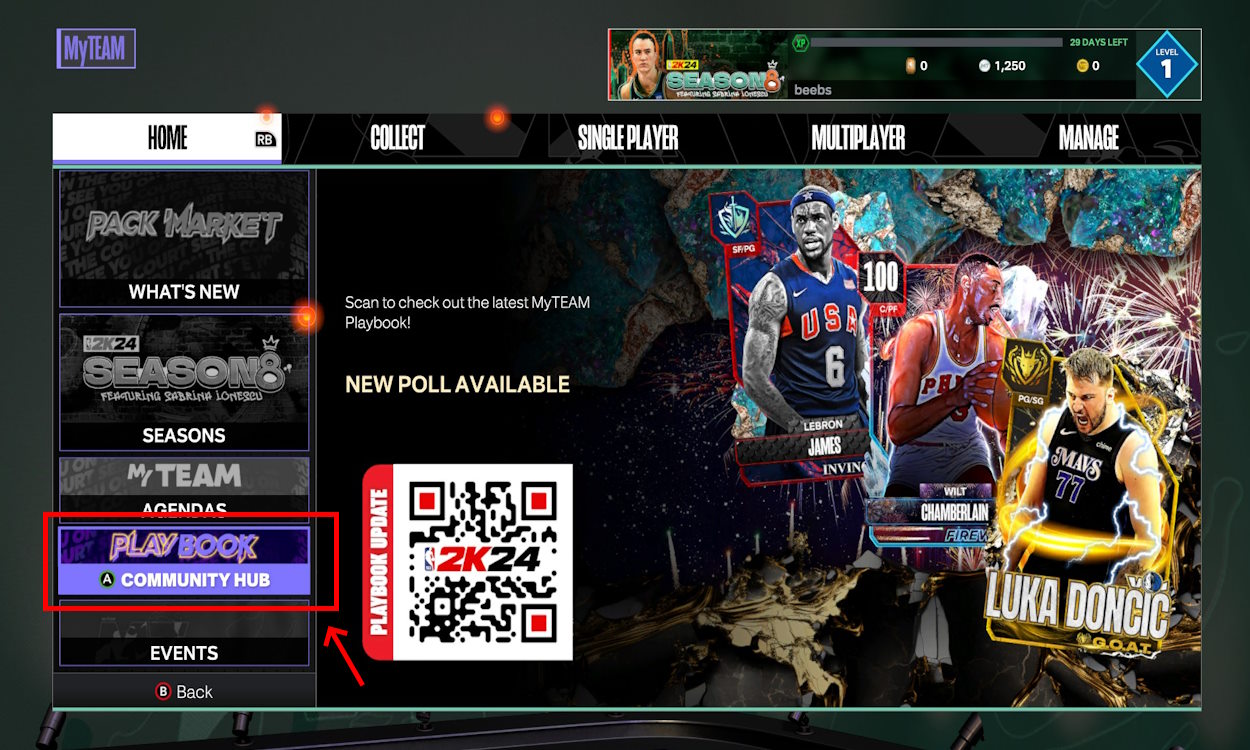 Open your MyTeam and click on the Community Hub to enter the NBA 2K24 code