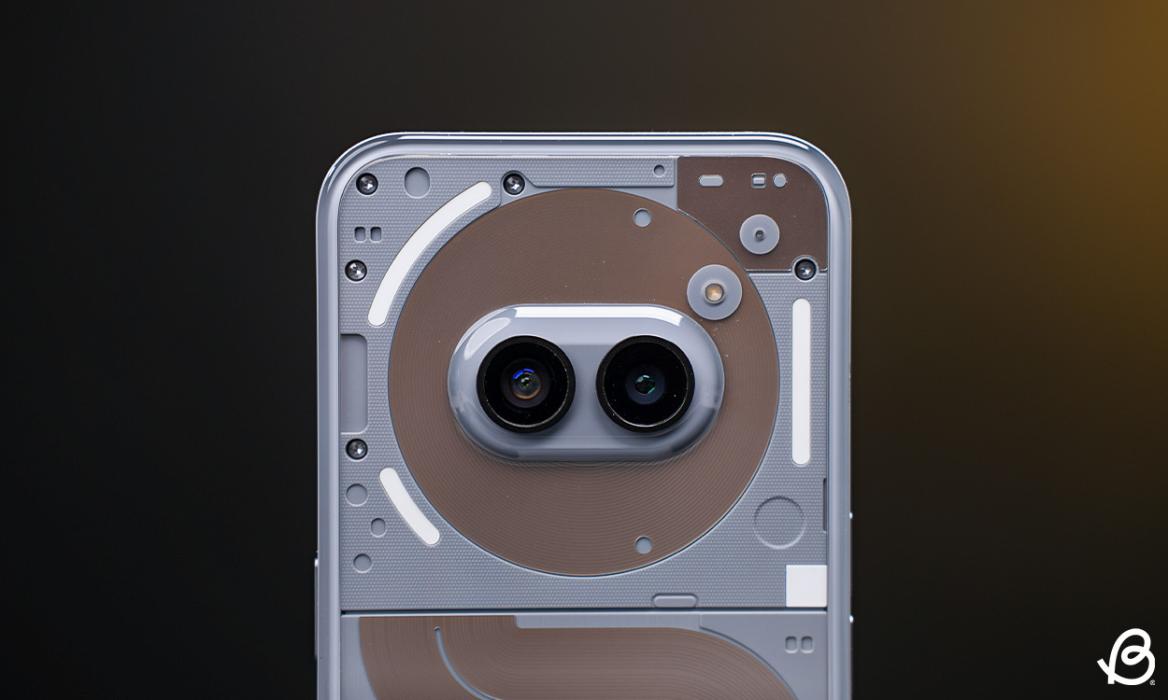 close up shot of the Phone 2a Plus' rear panel with focus on the camera module