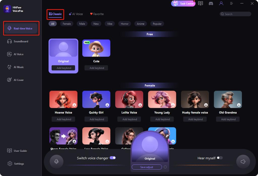 Real time voice panel HitPaw VoicePea