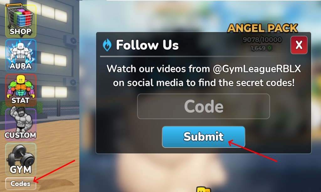 Redeem codes option in Gym League