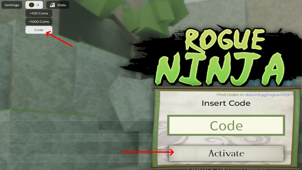 Rogue Ninja code redeem section