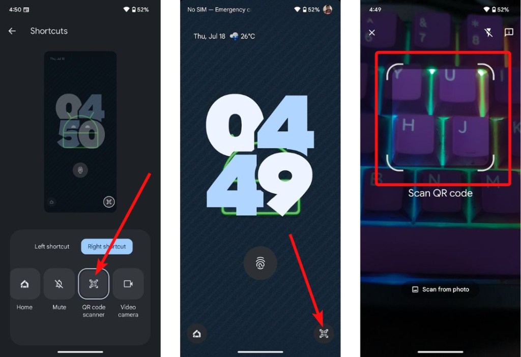 Scan QR code lock screen shortcut