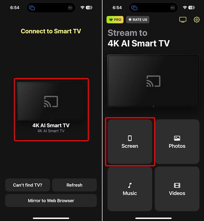 Screen mirroring option on DoCast