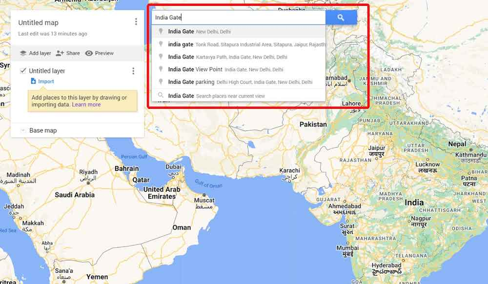 Google maps trip planner search option