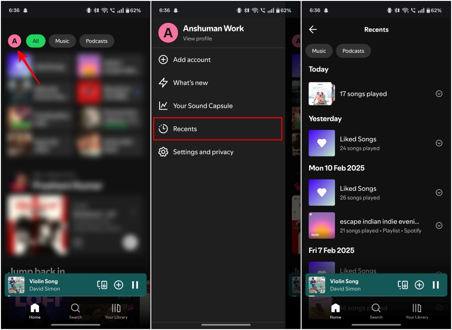 Seeing Spotify Listening History on Android and iOS apps