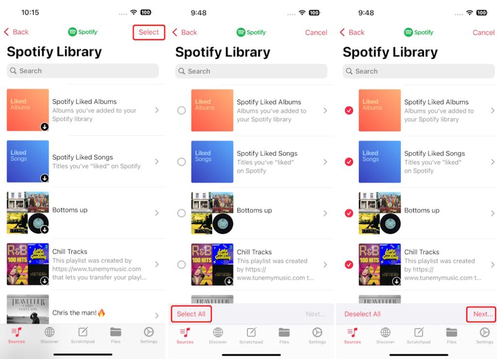 Selecting Spotify playlists to transfer to Apple Music Playlisty