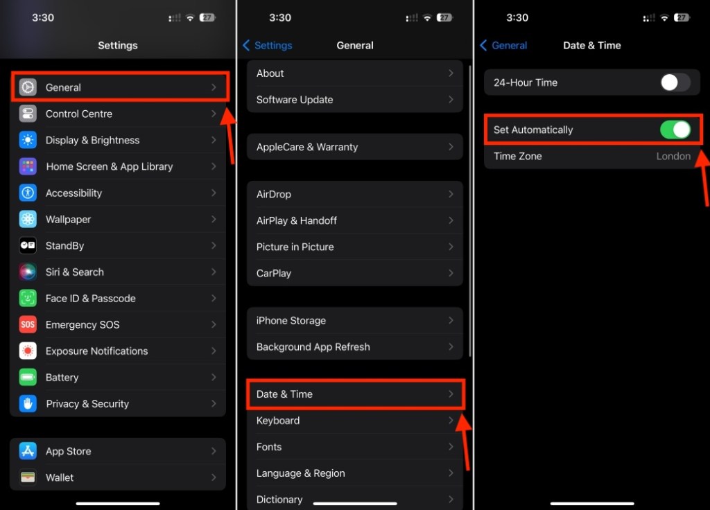 Set date and time on iPhone to Fix "Syncing Paused with iCloud" error