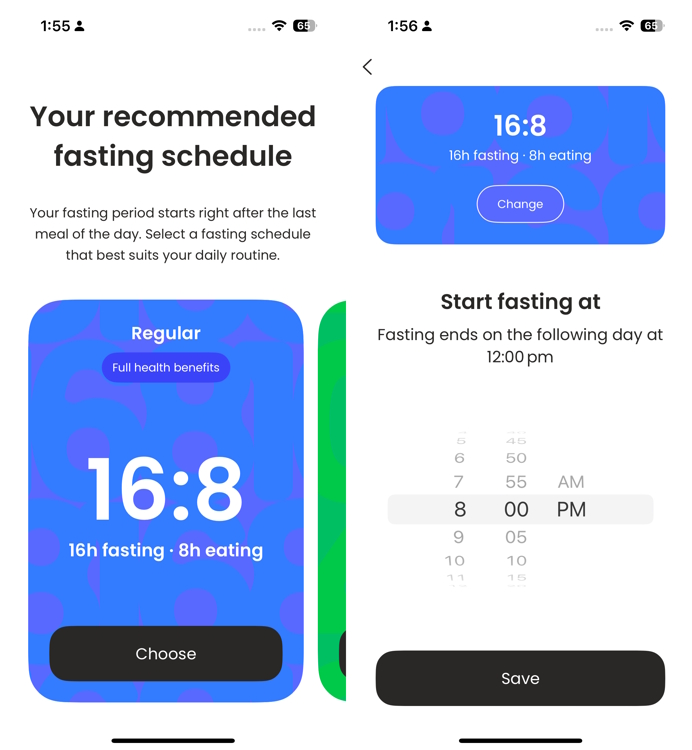 Set up fasting time and hit save