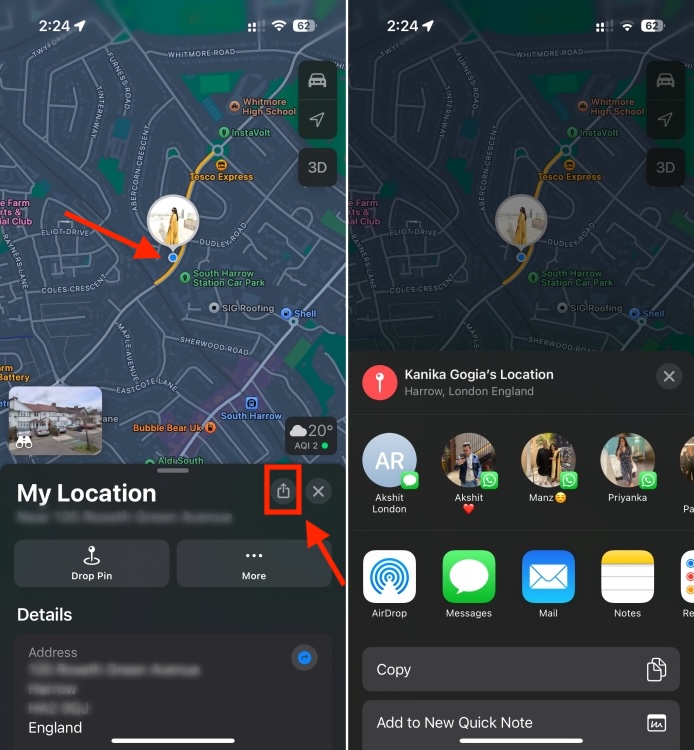 Share Location in Apple Maps