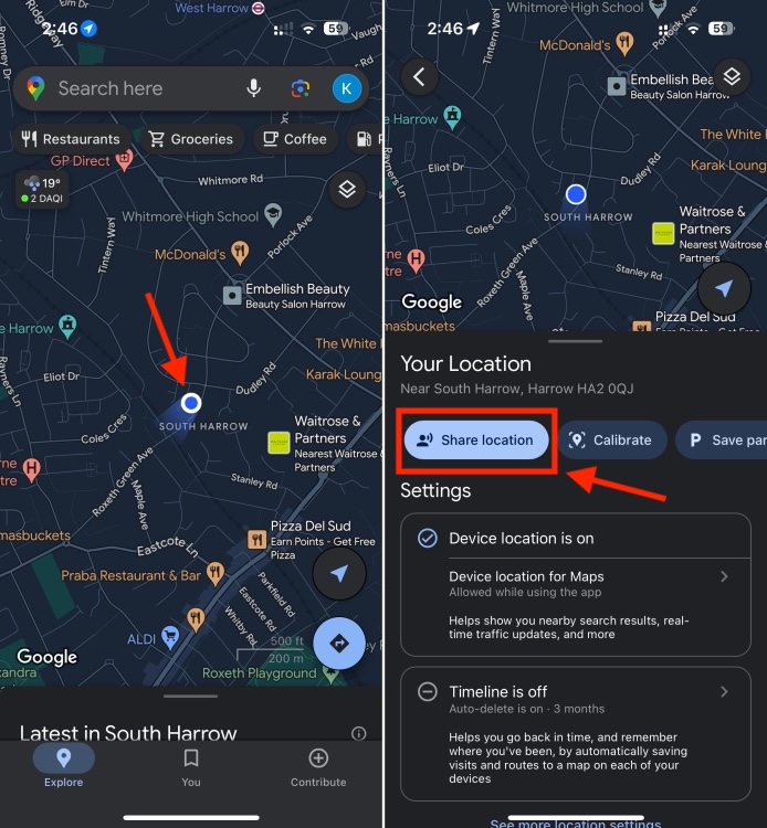 Share Real-time location in Google Maps