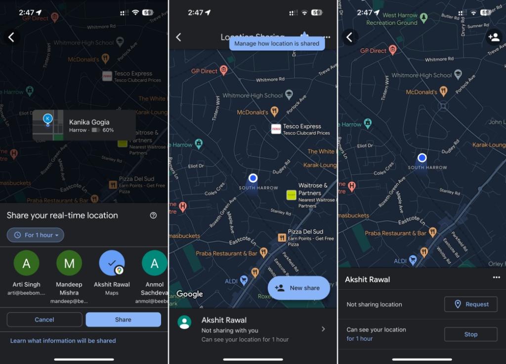 Start and Stop sharing Live location in Google Maps