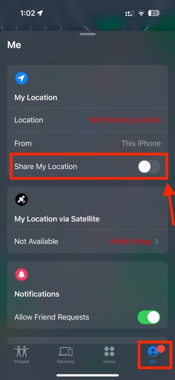 Stop Location Sharing in Find My