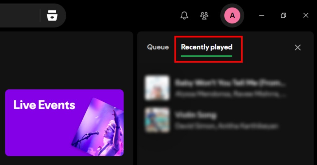 Switch to the Recently Played Tab in Spotify Web Player