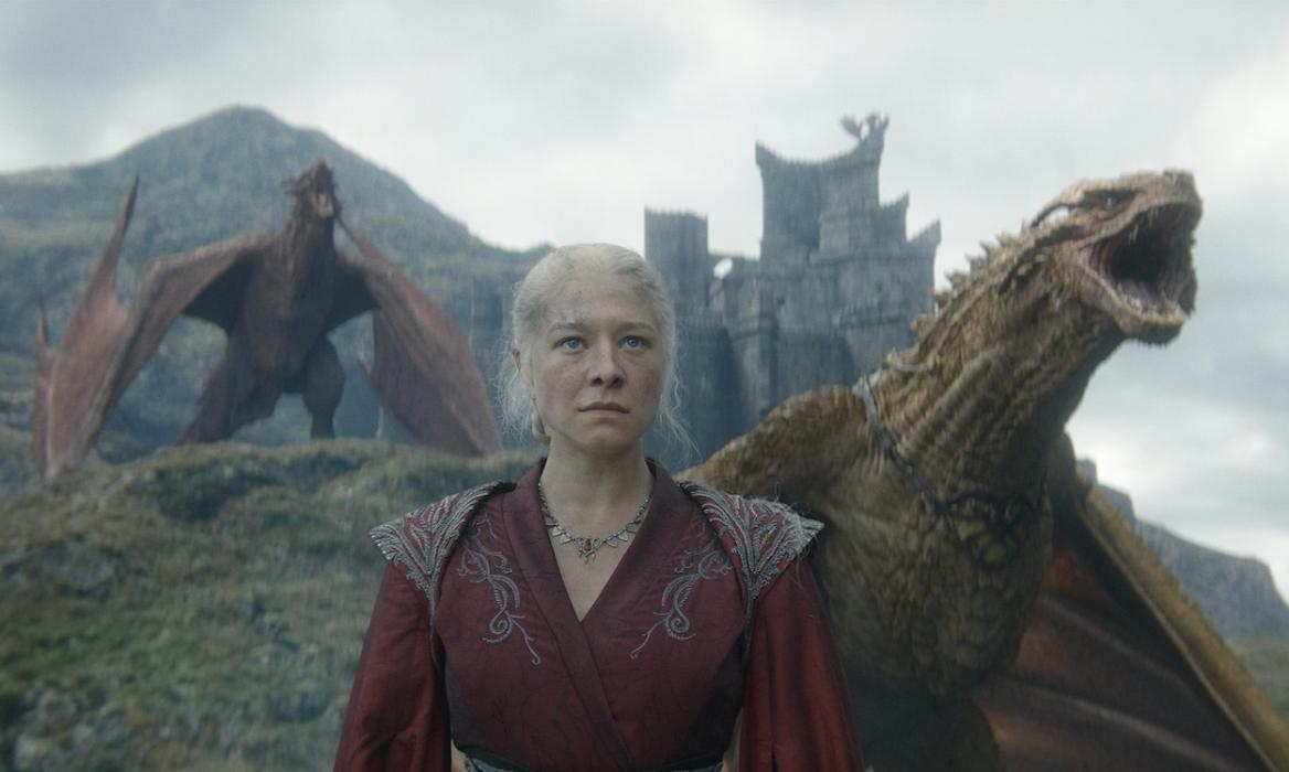 Rhaenyra Targaryen and her dragons in House of the Dragon