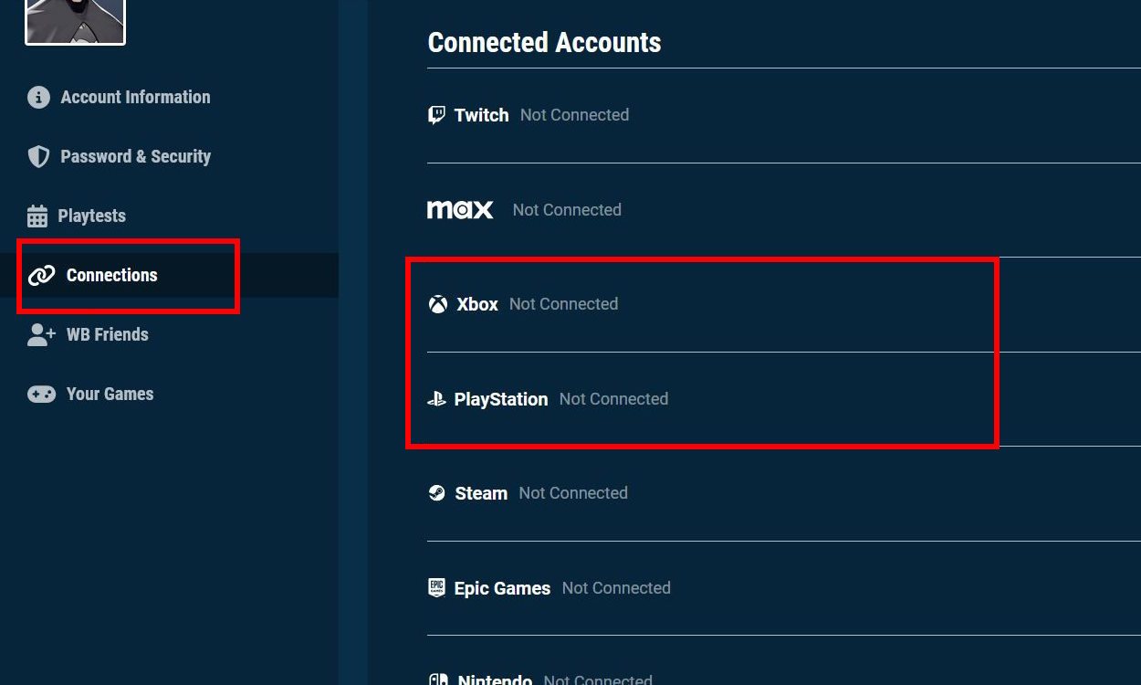 Then, under settings, move to the connections option and connect your PS5 or Xbox Series account