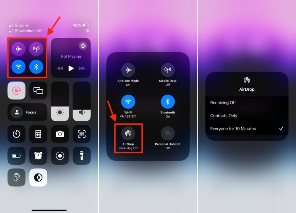 Turn ON AirDrop on iPhone in Control Center