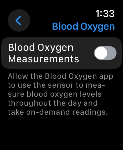 Turn off Blood Oxygen Measurements