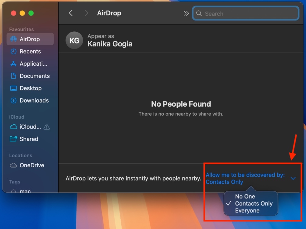Turn on AirDrop in Finder on Mac