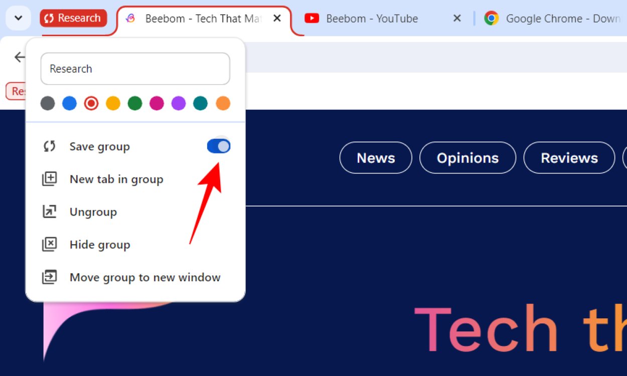 Turn on Toggle for Save Tab Group